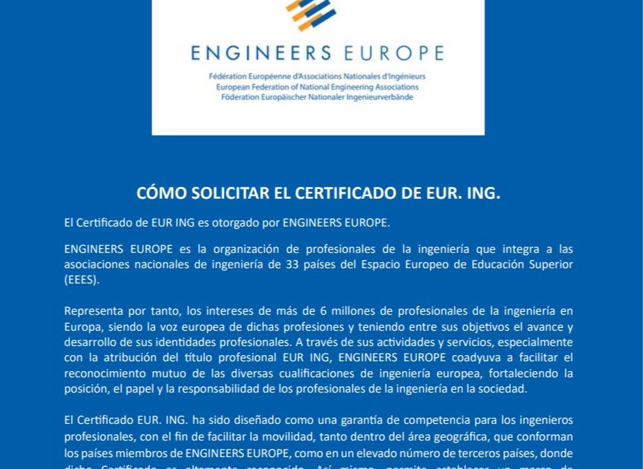 ¿Sabes qué es el Certificado EUR. ING. de ENGINEERS EUROPE?